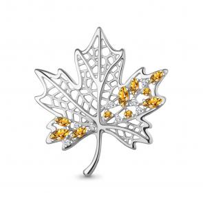 Серебряная брошь AQUAMARINE с фианитом и цитрином А7751206А фото