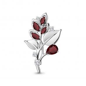 Серебряная брошь AQUAMARINE с фианитом и гранатом А7751603А фото