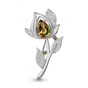 Серебряная брошь AQUAMARINE с фианитом и султанитом А7751819А фото
