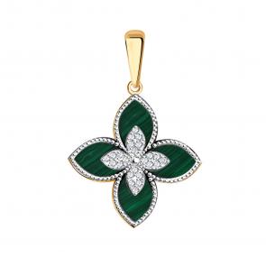 Золотая подвеска BERGER с фианитом и малахитом Б030127м фото