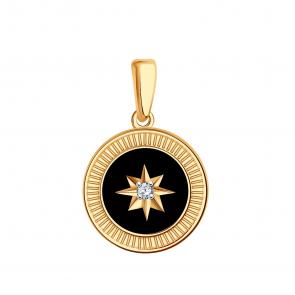 Золотая подвеска BERGER с фианитом и ониксом Б030486 фото