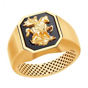 Золотое кольцо Великомученик Георгий Победоносец BERGER с ониксом Б040029 фото