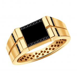 Золотое кольцо BERGER с фианитом и ониксом Б040036ч фото