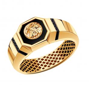 Золотое кольцо BERGER с фианитом и ониксом Б040046ч фото