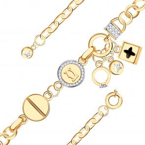 Золотой браслет BERGER с фианитом и ониксом Б070227 фото