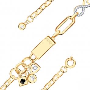 Золотой браслет BERGER с фианитом и ониксом Б070232 фото