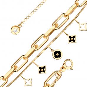 Золотой браслет BERGER с фианитом и ониксом Б070291 фото