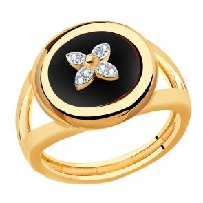 Золотое кольцо BERGER с фианитом и ониксом Б110114 фото