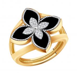 Золотое кольцо BERGER с фианитом и ониксом Б110127 фото