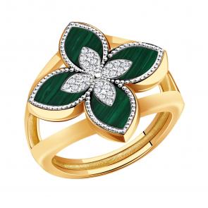 Золотое кольцо BERGER с фианитом и малахитом Б110127м фото