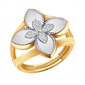 Золотое кольцо BERGER с фианитом и перламутром Б110127п фото