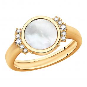 Золотое кольцо BERGER с фианитом и перламутром Б110143п фото