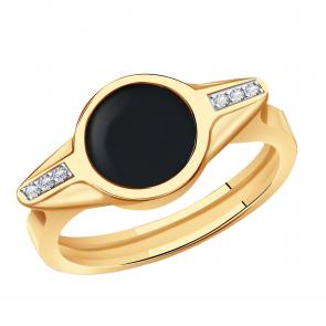 Золотое кольцо BERGER с фианитом и ониксом Б110148 фото