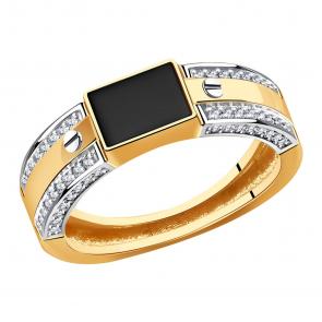 Золотое кольцо BERGER с фианитом и ониксом Б110160 фото