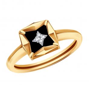 Золотое кольцо BERGER с фианитом и ониксом Б110494 фото
