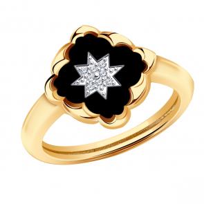 Золотое кольцо BERGER с фианитом и ониксом Б110495 фото