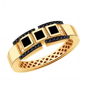 Золотое кольцо BERGER с фианитом и ониксом Б110770ч фото