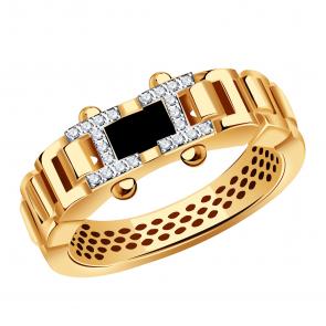 Золотое кольцо BERGER с фианитом и ониксом Б111050 фото