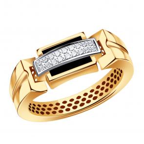 Золотое кольцо BERGER с фианитом и ониксом Б111066 фото