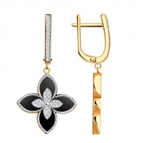 Золотые серьги BERGER с фианитом и ониксом Б120127 фото