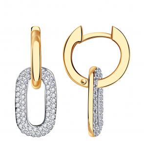 Золотые серьги-трансформеры BERGER с фианитом Б120222 фото