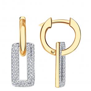 Золотые серьги-трансформеры BERGER с фианитом Б120224 фото