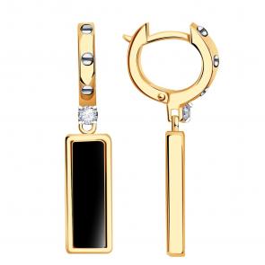 Золотые серьги BERGER с фианитом и ониксом Б120243 фото