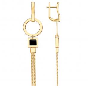 Золотые серьги-трансформеры BERGER с ониксом Б120372 фото