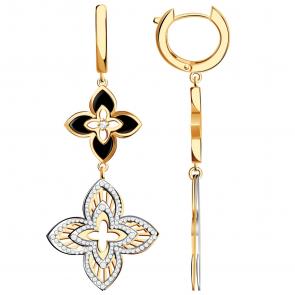 Золотые серьги BERGER с фианитом и эмалью Б120408 фото