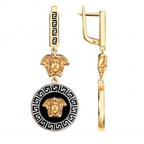 Золотые серьги BERGER с ониксом и эмалью Б120413 фото