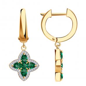 Золотые серьги BERGER с ситаллом цвета Изумруд и фианитом Б120706и фото
