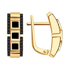Золотые серьги BERGER с фианитом и ониксом Б120770ч фото
