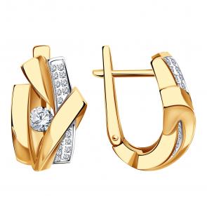 Золотые серьги BERGER с бриллианитом и фианитом Б121015 фото