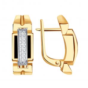 Золотые серьги BERGER с фианитом и ониксом Б121066 фото