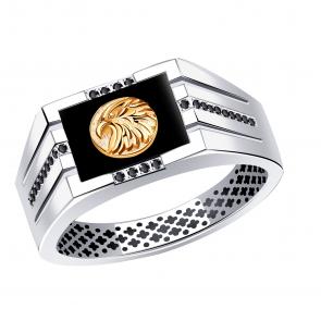 Кольцо из белого золота BERGER с фианитом и ониксом Бб040041ч фото