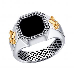 Кольцо из белого золота BERGER с фианитом и ониксом Бб040043ч фото