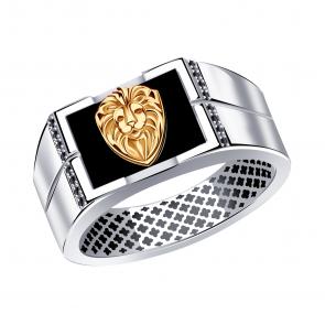 Кольцо из белого золота BERGER с фианитом и ониксом Бб040044ч фото