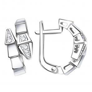 Серьги Символ года Змея из белого золота BERGER с фианитом Бб120324 фото