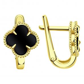 Серьги из лимонного золота BERGER с ониксом Бл120129 фото