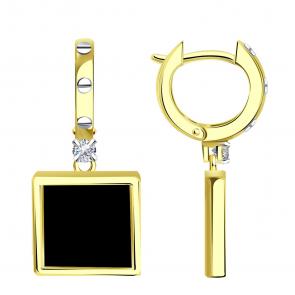 Серьги из лимонного золота BERGER с фианитом и ониксом Бл120242 фото