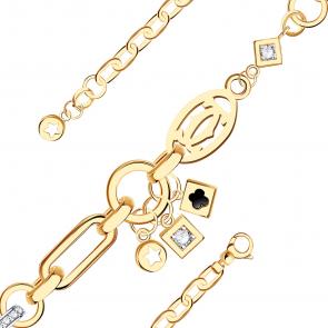 Браслет из золочёного серебра BERGER с фианитом и ониксом Бс070243к фото