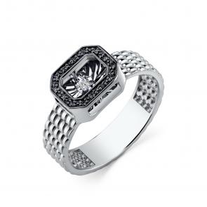 Кольцо из белого золота GRIGORIEV с бриллиантом и чёрным бриллиантом Г01-12-51066-13-00 фото