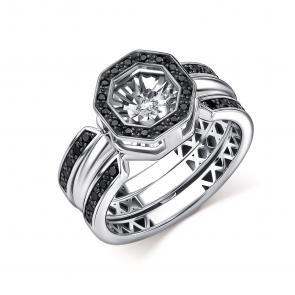 Кольцо из белого золота GRIGORIEV с бриллиантом и чёрным бриллиантом Г01-12-51088-13-00 фото