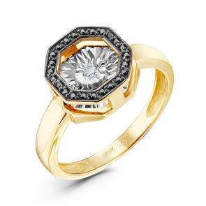 Кольцо из лимонного золота GRIGORIEV с бриллиантом и чёрным бриллиантом Г01-13-5628-13-00 фото