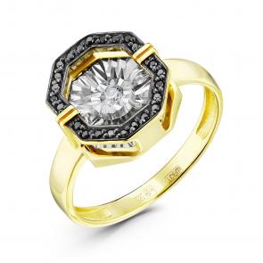 Кольцо из лимонного золота GRIGORIEV с бриллиантом и чёрным бриллиантом Г01-13-5630-13-00 фото