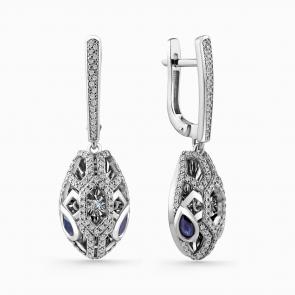 Серьги из белого золота GRIGORIEV с бриллиантом и сапфиром Г02-12-51041-31-02-1 фото