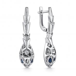 Серьги из белого золота GRIGORIEV с бриллиантом и сапфиром Г02-12-5941-31-02-2 фото