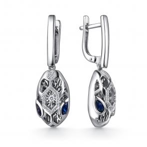 Серьги из белого золота GRIGORIEV с бриллиантом и сапфиром Г02-12-5942-31-02-1 фото