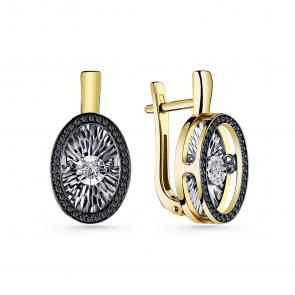 Серьги из лимонного золота GRIGORIEV с бриллиантом и чёрным бриллиантом Г02-13-5498-13-00-1 фото