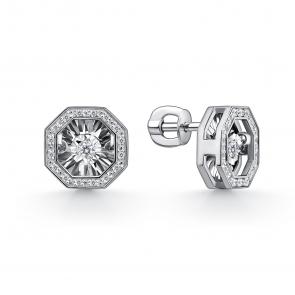 Серьги из белого золота GRIGORIEV с бриллиантом Г12-12-5628-11-00 фото